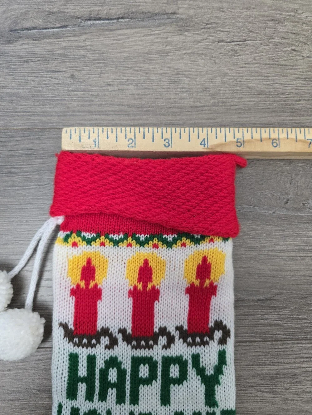 80's Knit Stocking Happy Holidays Bright Candles Vintage Decor Christmas